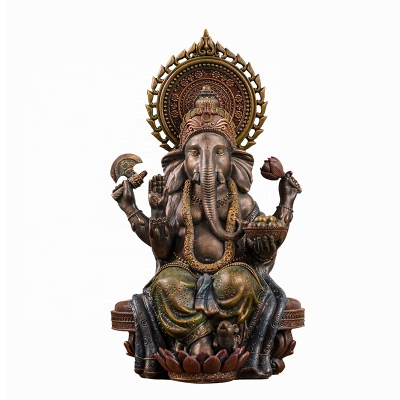 Vintage Ganesh Indian Elephant God Statue Home Temple Old Indian Hand Carved Lord Figurine Hindu Elephant God Wooden Statue