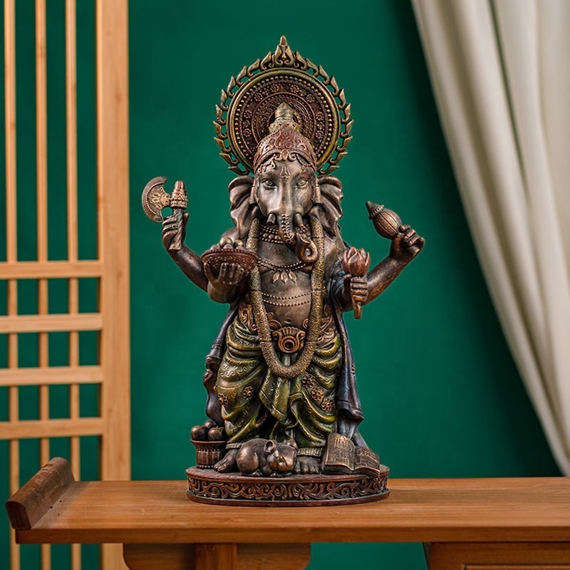 Vintage Ganesh Indian Elephant God Statue Home Temple Old Indian Hand Carved Lord Figurine Hindu Elephant God Wooden Statue