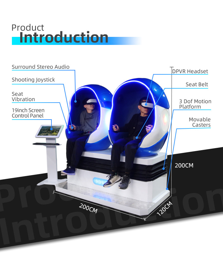 YHY Factory Kids Adults Play Vr Attraction 2 Seats Virtual Reality Cinema Double  9D Cinema Vr Egg Chair