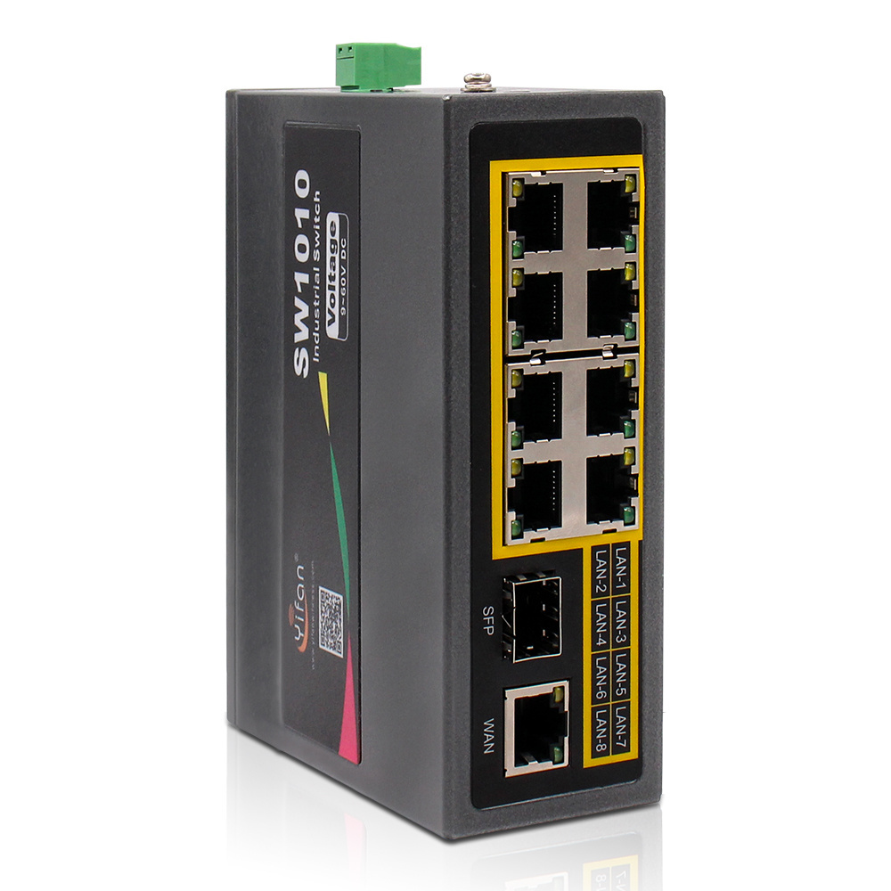 Industrial Switch SW1010 Gigabit 8 Port 10/100/1000Mbps Din-Rail SFP PoE Switch