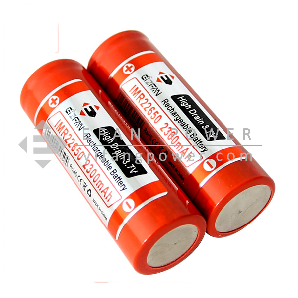 EFAN IMR 22650 2300mAh battery 3.7v High Li-ion Flat Rechargeable Battery Cell For /Power tools