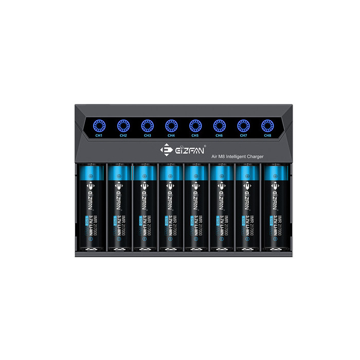 Full stock High quality 18650 21700 20700 26650 external li ion battery 8 slot charger with LED display