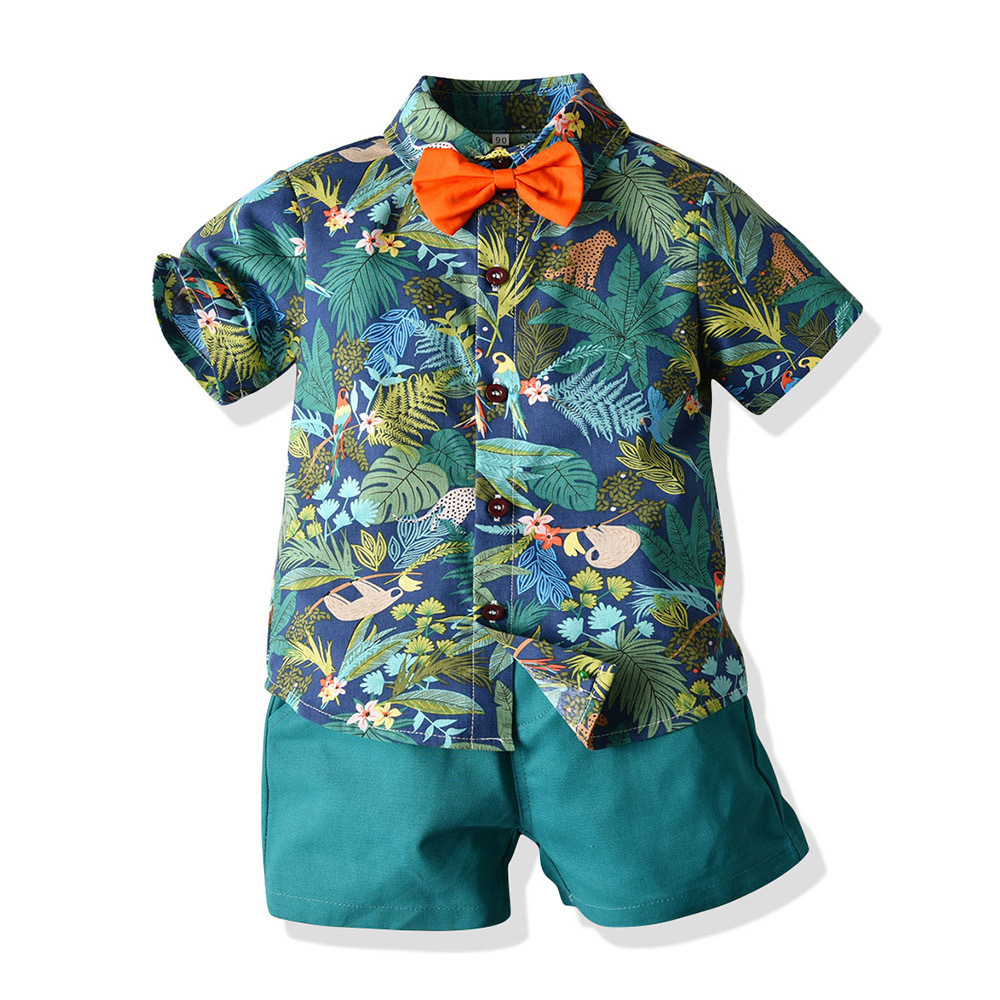 Toddler Baby Boy Shorts Sets Hawaiian Outfit,Infant Kid Leave Floral Short Sleeve Shirt Top+shorts Suits