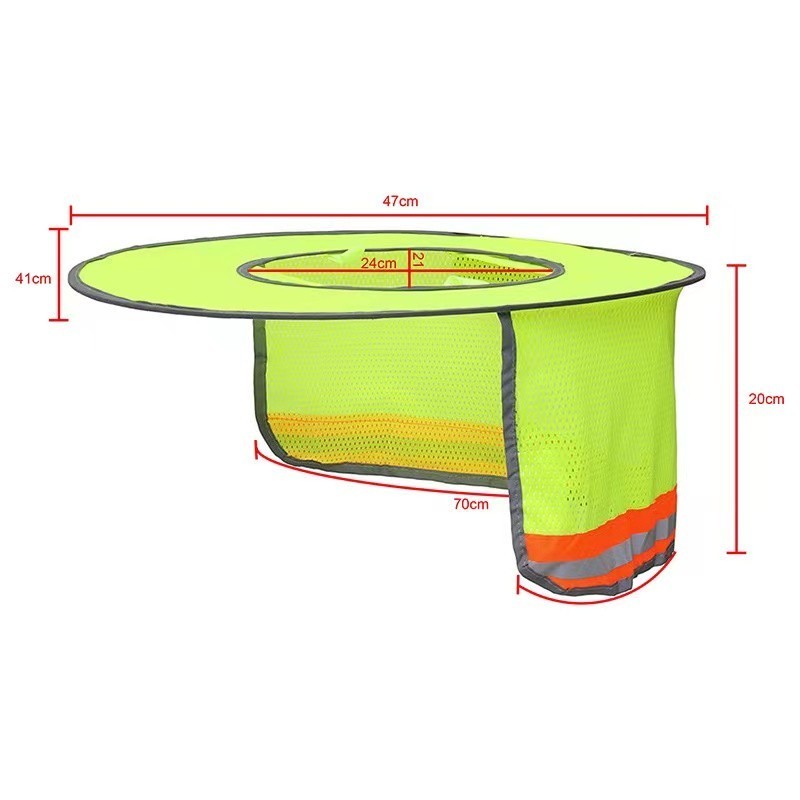 Hard Hat Sun Neck Shield Full Brim Sunshade for Hard Hats, Reflective, High Visibility, Full Brim Mesh Sun Shade Protector