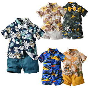 Toddler Baby Boy Shorts Sets Hawaiian Outfit,Infant Kid Leave Floral Short Sleeve Shirt Top+shorts Suits