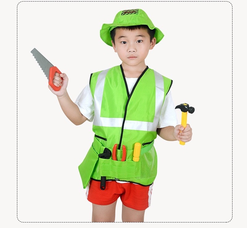 Halloween Birthday Gift Pretend Kid Builder Career Outfit Tool Belt Vest Hat Construction Worker Costumes for Boys