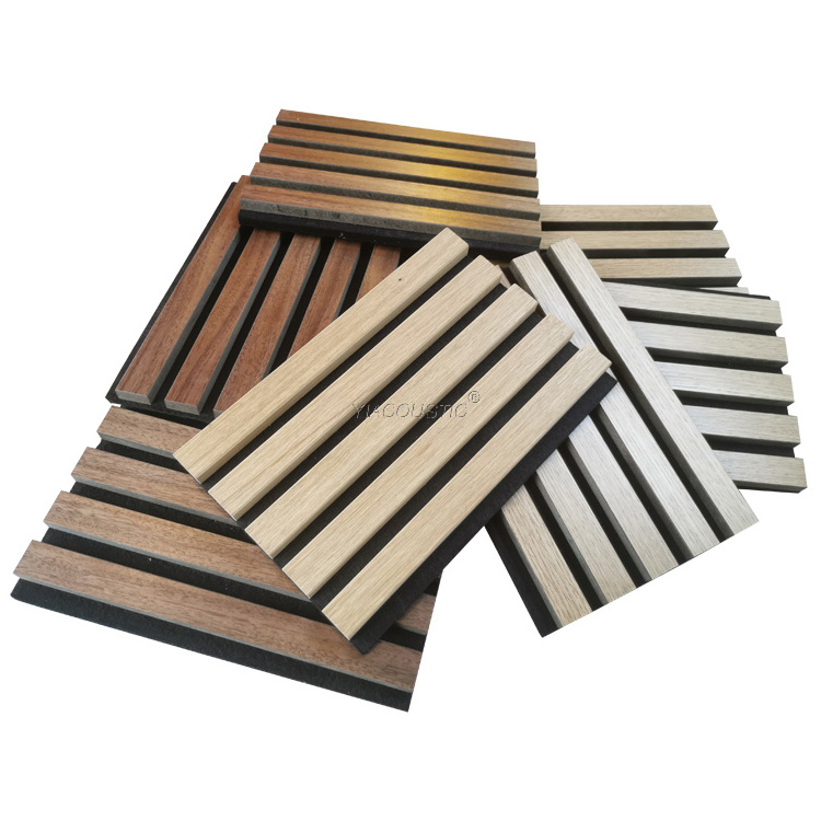 Modern Wall and Ceiling Acoustic Panel Sound Proof Wooden Veneer Design MDF Wood Slat Polyester Fiber Wall Panel