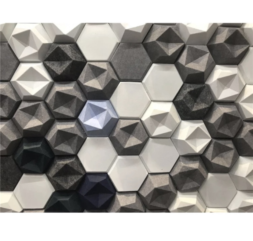 Customized 3d acoustic wall covering panel hexagon polyester fiber acoustic panel