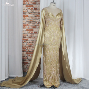 RSE948 Elegant Long Arabic Pakistani Ladies Dress Party With Shawl Cape Gold Evening Dresses Women Long Prom Dresses