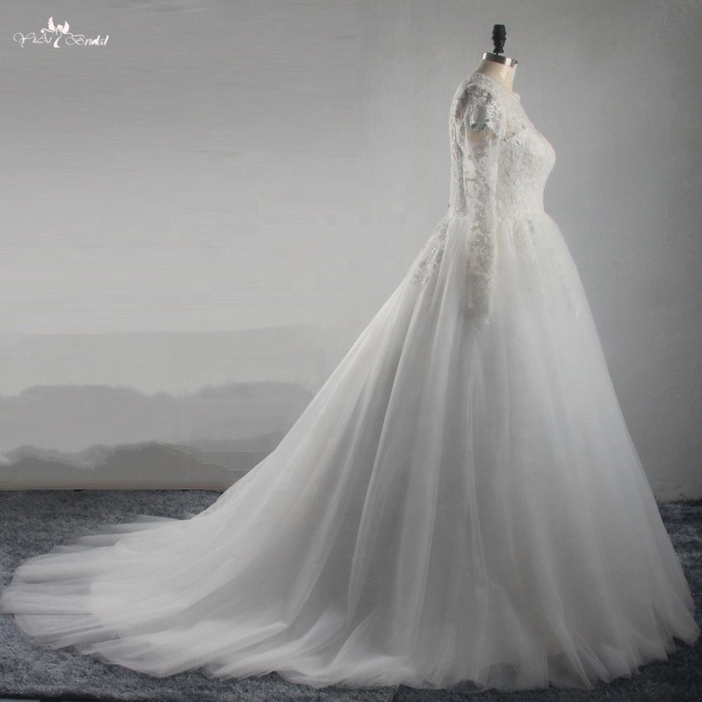 LZ278 Yiai Beaded Wedding Dress Ivory Wedding Dress Bridal Gown Long Sleeve Lace Wedding Gown