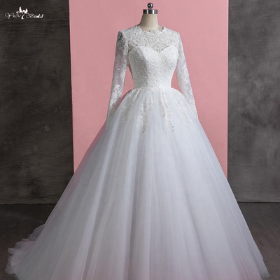 LZ278 Yiai Beaded Wedding Dress Ivory Wedding Dress Bridal Gown Long Sleeve Lace Wedding Gown