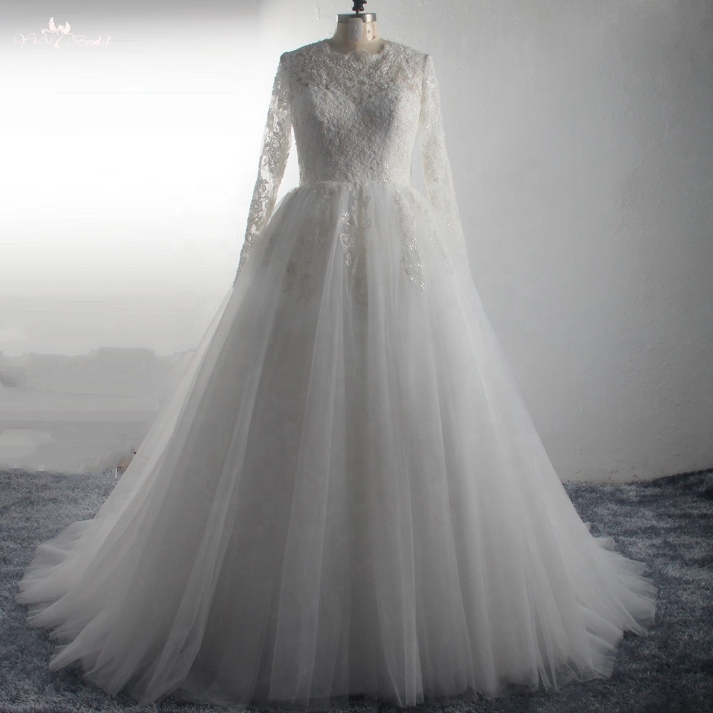 LZ278 Yiai Beaded Wedding Dress Ivory Wedding Dress Bridal Gown Long Sleeve Lace Wedding Gown