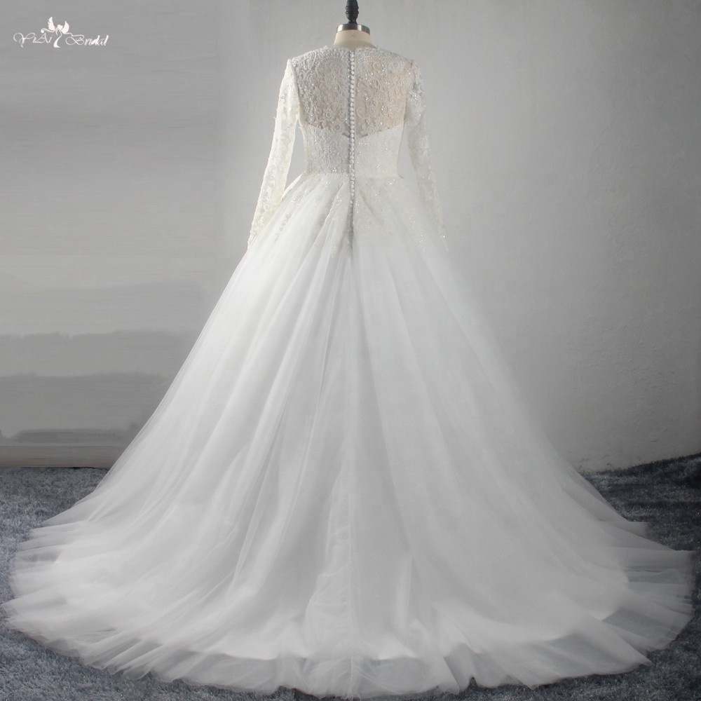 LZ278 Yiai Beaded Wedding Dress Ivory Wedding Dress Bridal Gown Long Sleeve Lace Wedding Gown