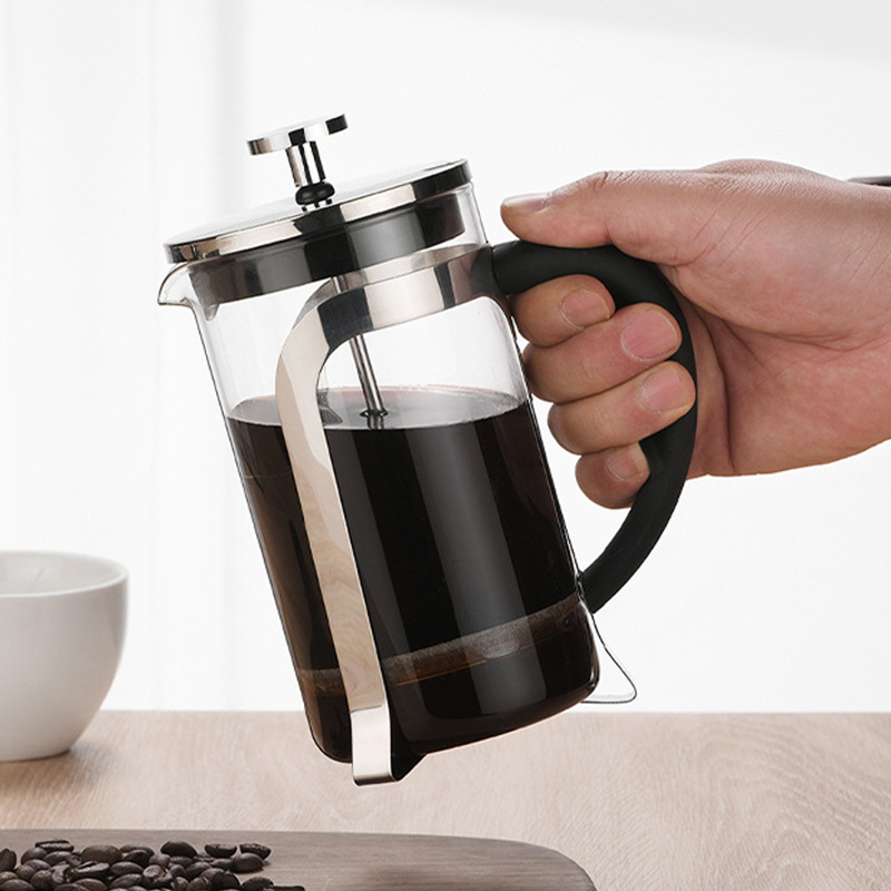 French Press Coffee Maker With 304 Stainless Steel Filters System, Heat Resistant Thickness Borosilicate French Press Glass