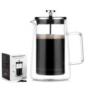 Large Capacity French Press Coffee Maker & Camping Coffee Pot, Double Wall Insulated Borosilicate Glass Tea & Coffee Press