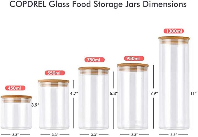 Glass Food Storage Jars Containers Canisters with Airtight Bamboo Lids Kitchen Glass Party Cylinder Country Set of Bowls Glass