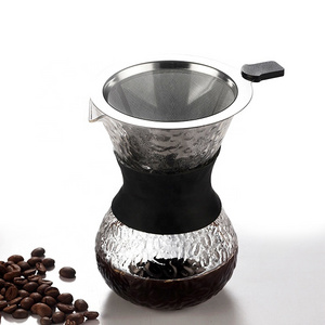 Pour Over Coffee Maker Paperless, Portable Drip Coffee Brewer Pour Over Set With Glass Carafe & Stainless Steel Mesh Filter