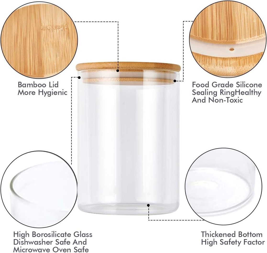 Glass Food Storage Jars Containers Canisters with Airtight Bamboo Lids Kitchen Glass Party Cylinder Country Set of Bowls Glass