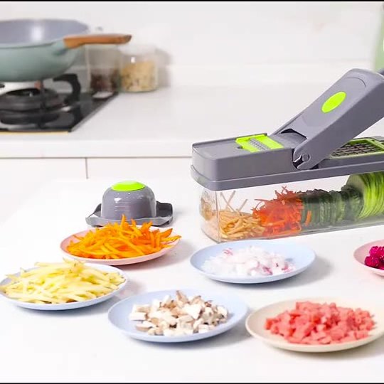 10-in-1, 8 Blade Vegetable Slicer, Onion Mincer Chopper, Cutter, Dicer, Egg Slicer with Container