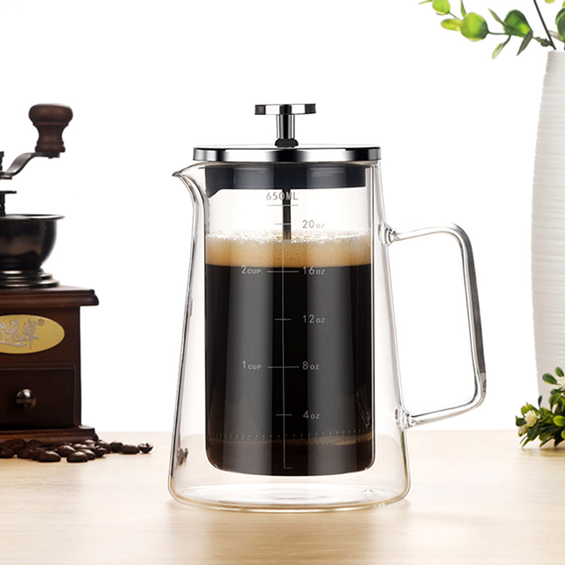 Large Capacity French Press Coffee Maker & Camping Coffee Pot, Double Wall Insulated Borosilicate Glass Tea & Coffee Press