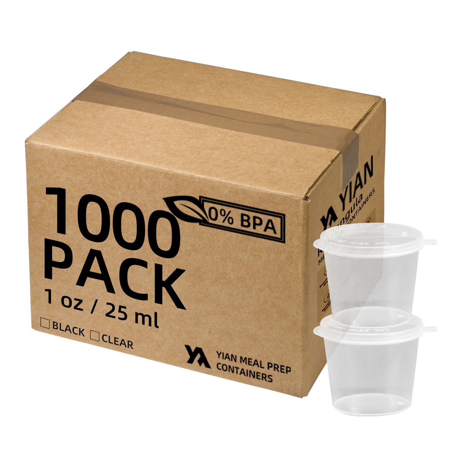 [1000 set]1oz/25ml Plastic Disposable Portion Cups with Attached Lid Mini containers Souffle Condiment Sauce jello Shot