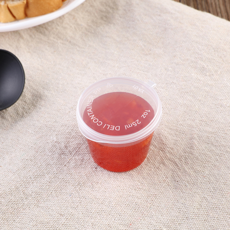 [1000 set]1oz/25ml Plastic Disposable Portion Cups with Attached Lid Mini containers Souffle Condiment Sauce jello Shot