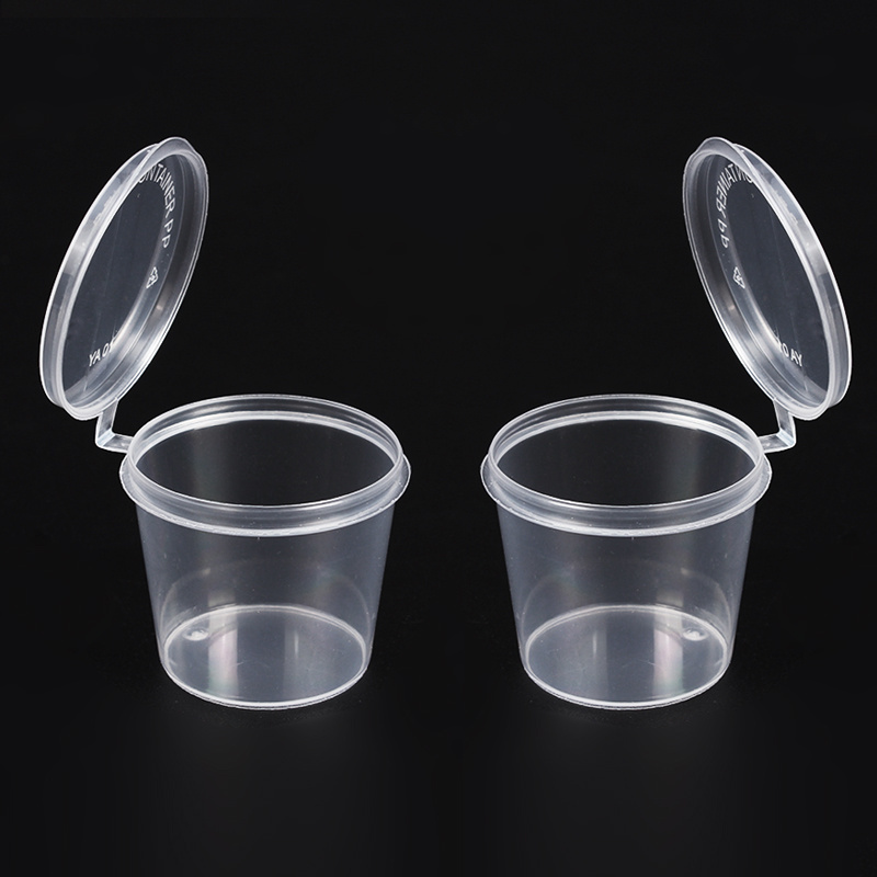 [1000 set]1oz/25ml Plastic Disposable Portion Cups with Attached Lid Mini containers Souffle Condiment Sauce jello Shot