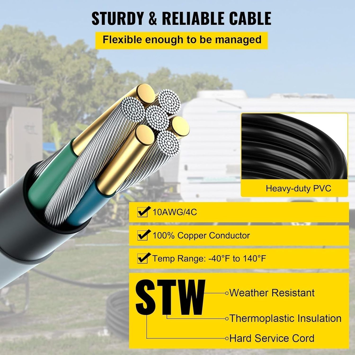 30Amp Weatherproof Emergency Twist Lock SJTW Power Cable for Outdoor Heavy Duty Generator Extension Cord