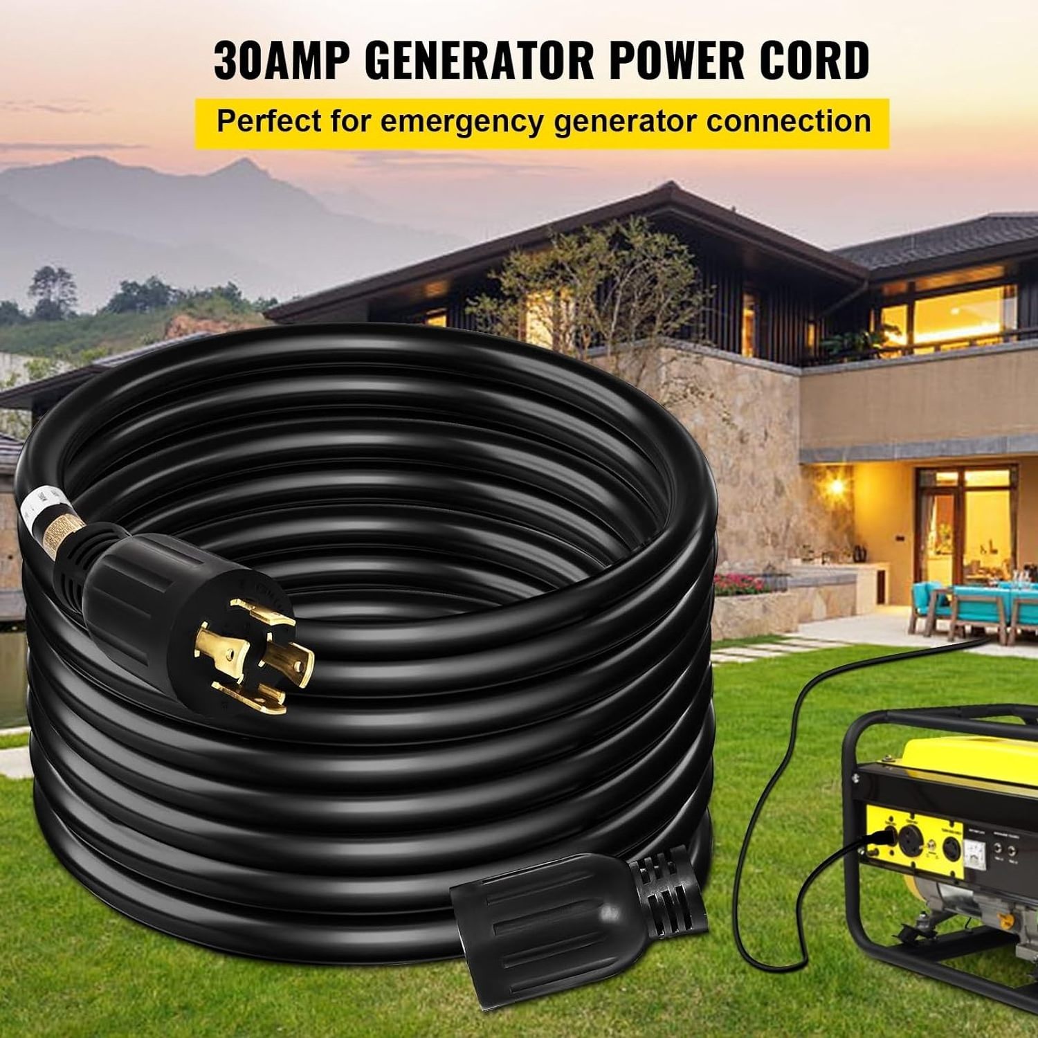 30Amp Weatherproof Emergency Twist Lock SJTW Power Cable for Outdoor Heavy Duty Generator Extension Cord