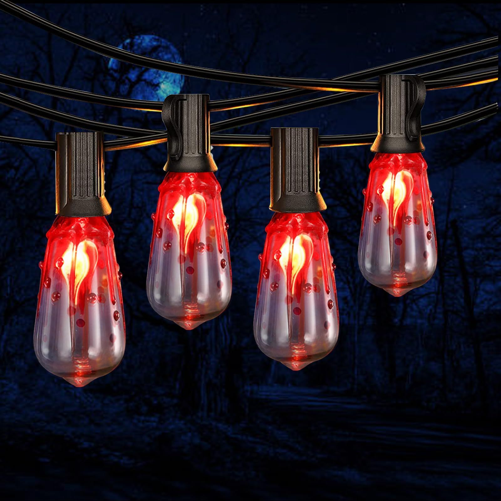 ST40 Halloween Flicker Flame Bloody Tears Bulbs Hanging Outdoor Halloween Light Outdoor Decorations String Lights