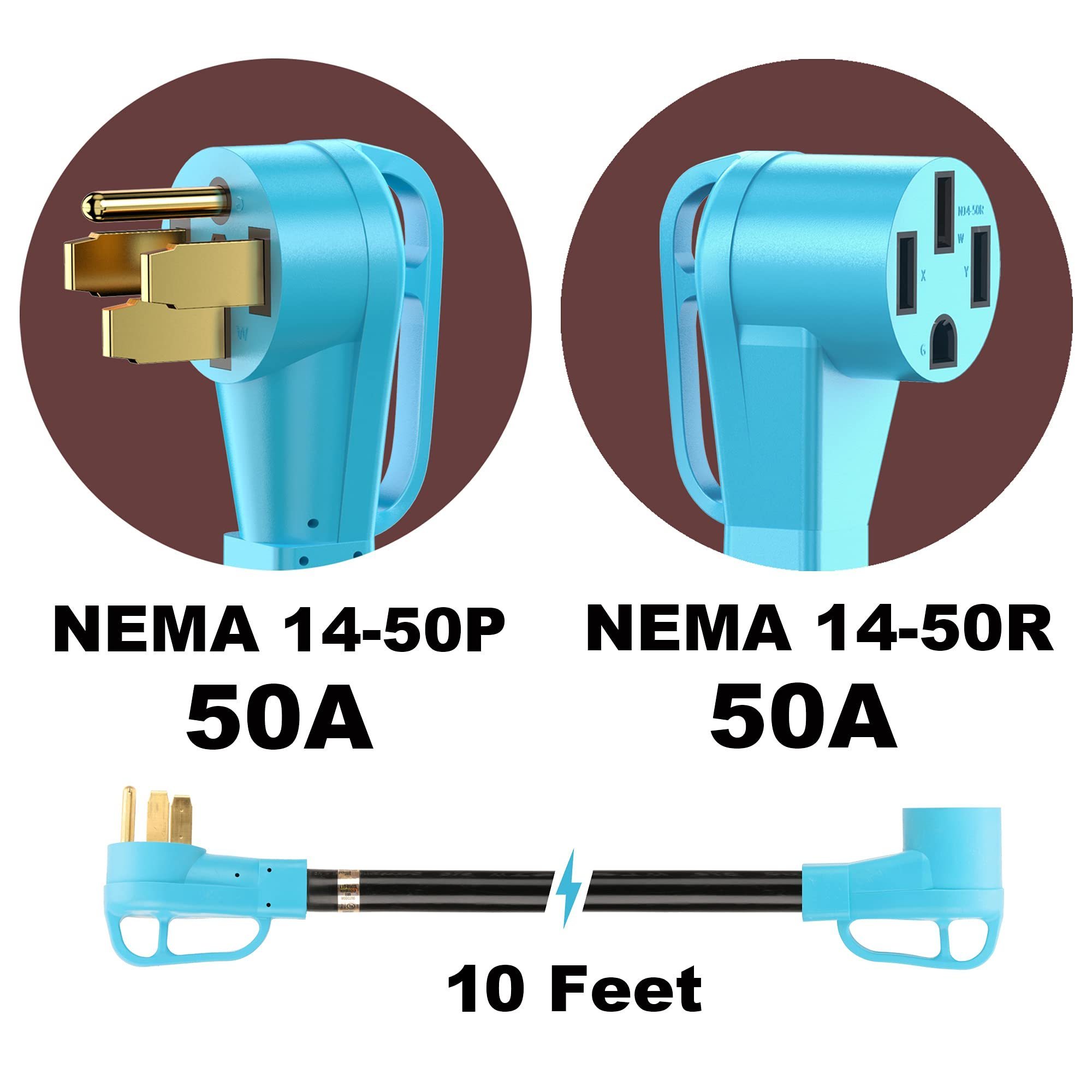 Heavy Duty STW Wire with Cord NEMA 14-50P Plug Suit for Electric Vehicle and RV Campers 50 Amp RV EV Extension Cord