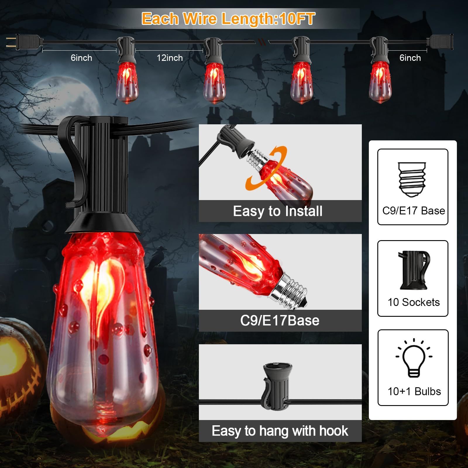 ST40 Halloween Flicker Flame Bloody Tears Bulbs Hanging Outdoor Halloween Light Outdoor Decorations String Lights