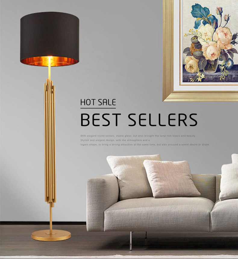 Modern luxury lights decoration Stainless steel lacquered cloth gold floor lamp standing modern for living room