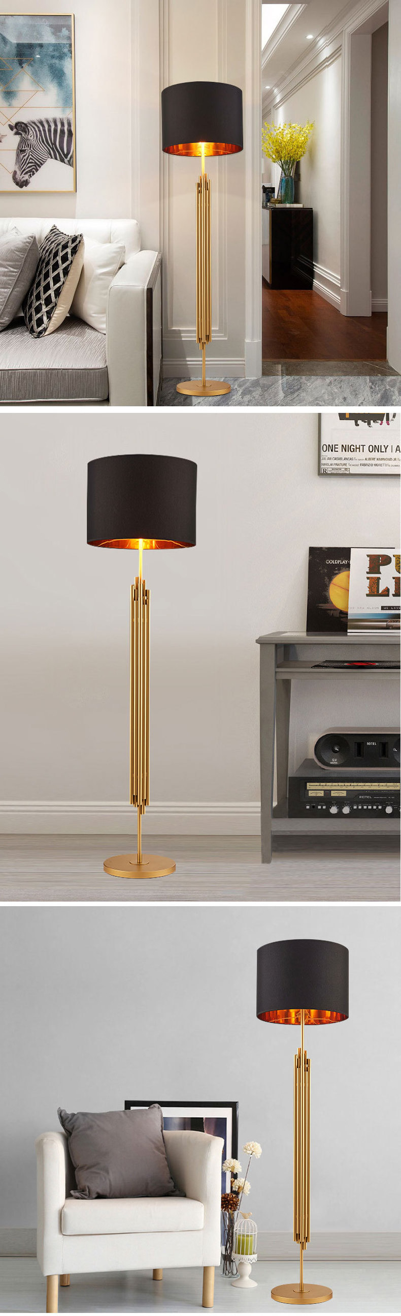 Modern luxury lights decoration Stainless steel lacquered cloth gold floor lamp standing modern for living room