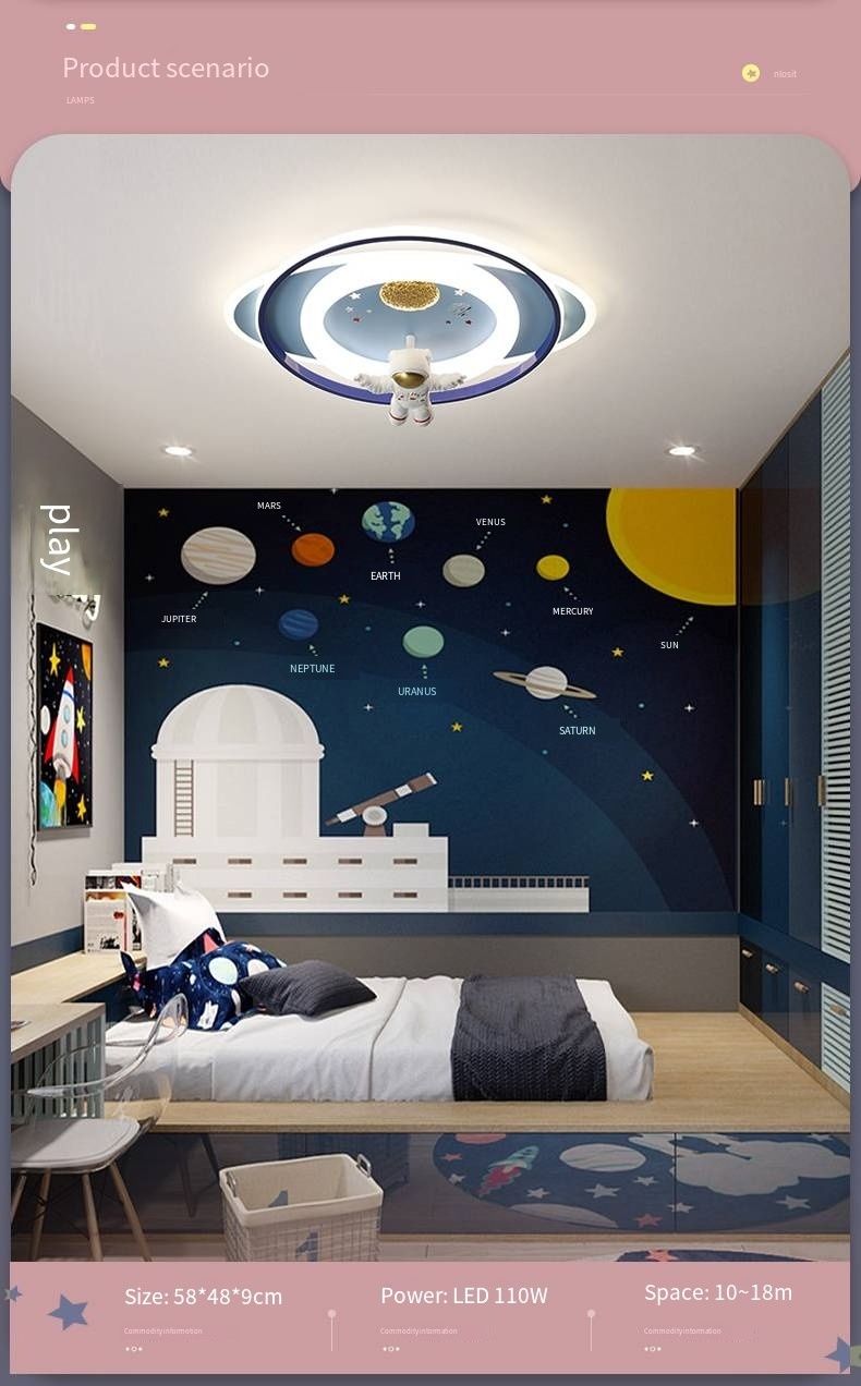 Nordic Eye Caring Blue astronaut rocket Starry Sky Led Acrylic ceiling pendant light for children room