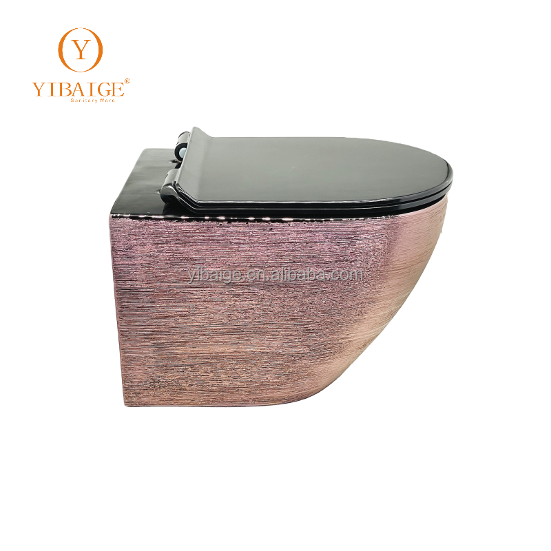 Rimless Flushing Toilet Marble Design Bathroom Modern Rose Middle East Market Hot Selling Wall Hung Toilet Black Gold Silver