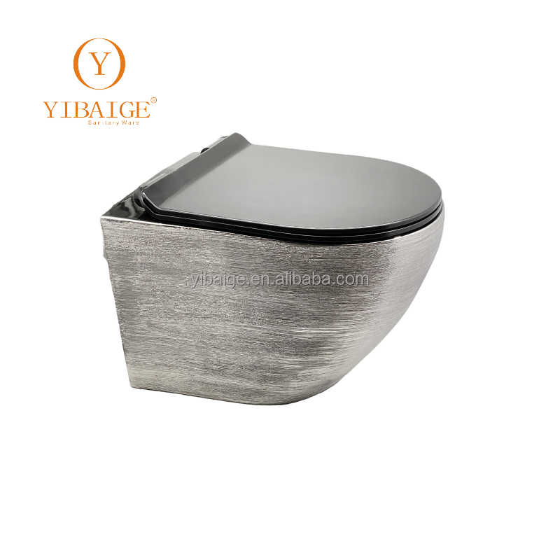 Rimless Flushing Toilet Marble Design Bathroom Modern Rose Middle East Market Hot Selling Wall Hung Toilet Black Gold Silver