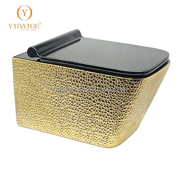 Wall Hung Toilets Square Shape Model Golden Color Toilet Wall Hung Wc Yibaige Ceramic Factory Luxury One Piece Gold Plating