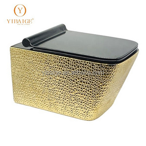 Wall Hung Toilets Square Shape Model Golden Color Toilet Wall Hung Wc Yibaige Ceramic Factory Luxury One Piece Gold Plating