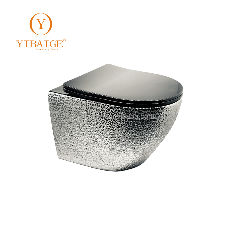 Rimless Flushing Toilet Marble Design Bathroom Modern Rose Middle East Market Hot Selling Wall Hung Toilet Black Gold Silver