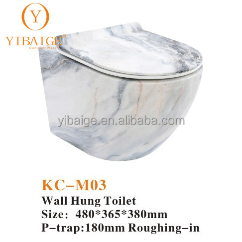 YIBAIGE SANITARY WARE WATER CLOSET TOILET LUXURY BATHROOM MATT COLOR ELECTROPLATE WALL HUNG RIMLESS TOILET