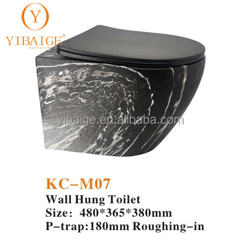 YIBAIGE SANITARY WARE WATER CLOSET TOILET LUXURY BATHROOM MATT COLOR ELECTROPLATE WALL HUNG RIMLESS TOILET