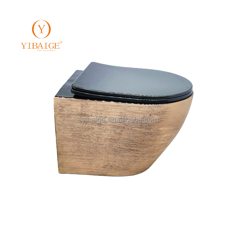 Rimless Flushing Toilet Marble Design Bathroom Modern Rose Middle East Market Hot Selling Wall Hung Toilet Black Gold Silver