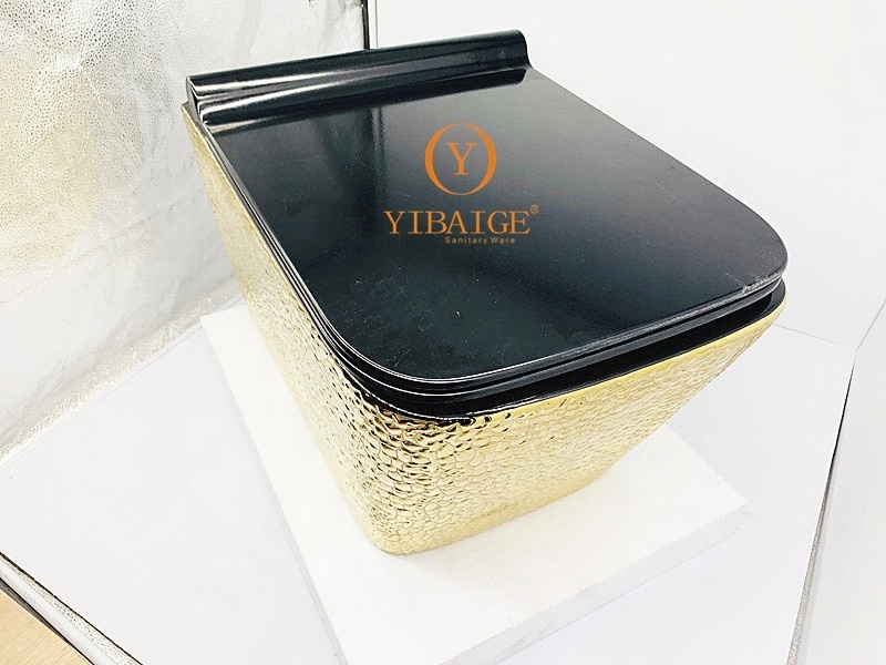 Wall Hung Toilets Square Shape Model Golden Color Toilet Wall Hung Wc Yibaige Ceramic Factory Luxury One Piece Gold Plating