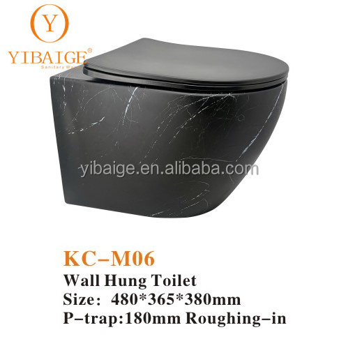 YIBAIGE SANITARY WARE WATER CLOSET TOILET LUXURY BATHROOM MATT COLOR ELECTROPLATE WALL HUNG RIMLESS TOILET