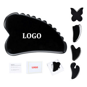 Custom Logo Cheap Price Natural Black Obsidian Facial Lifting Guasha Skin Beauty Massager Face Care Tool Jade Gua Sha Stone