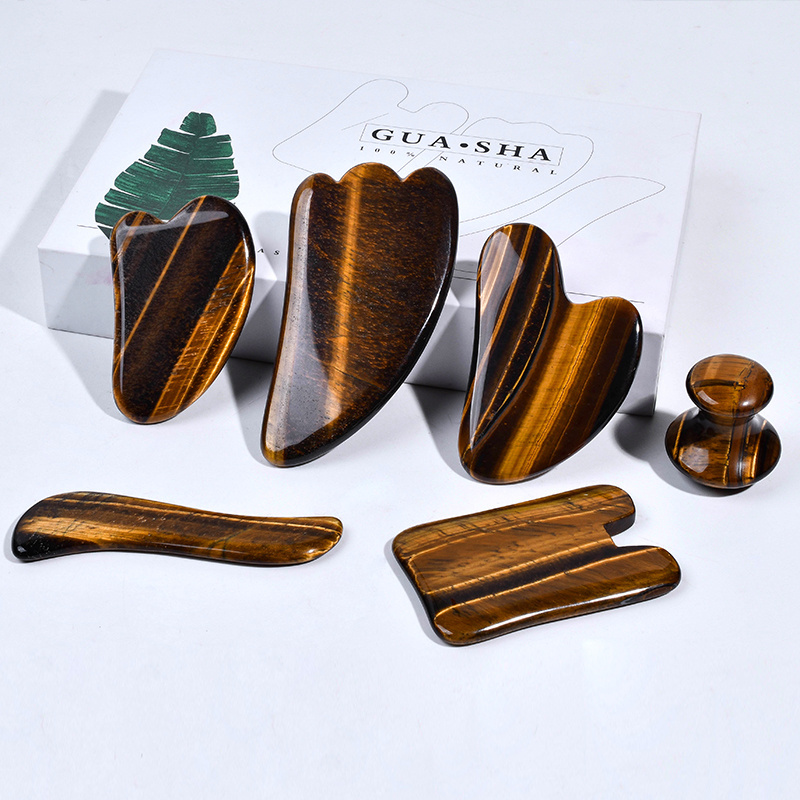 Natural Tiger Eye Stone Guasha Face Skin Care Massager Body Healthcare Gus Sha Scraper Custom Logo Facial Lifting Jade Gua Sha