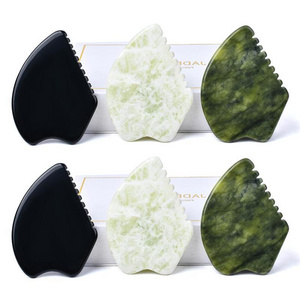 Custom Logo Real Natural Black Obsidian Green Nephrite Quartz Crystal Face Body Jade Guasha Facial Massage Tool Stone Gua Sha