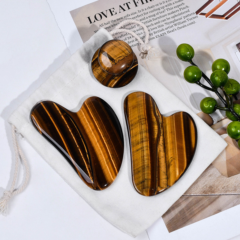 Natural Tiger Eye Stone Guasha Face Skin Care Massager Body Healthcare Gus Sha Scraper Custom Logo Facial Lifting Jade Gua Sha