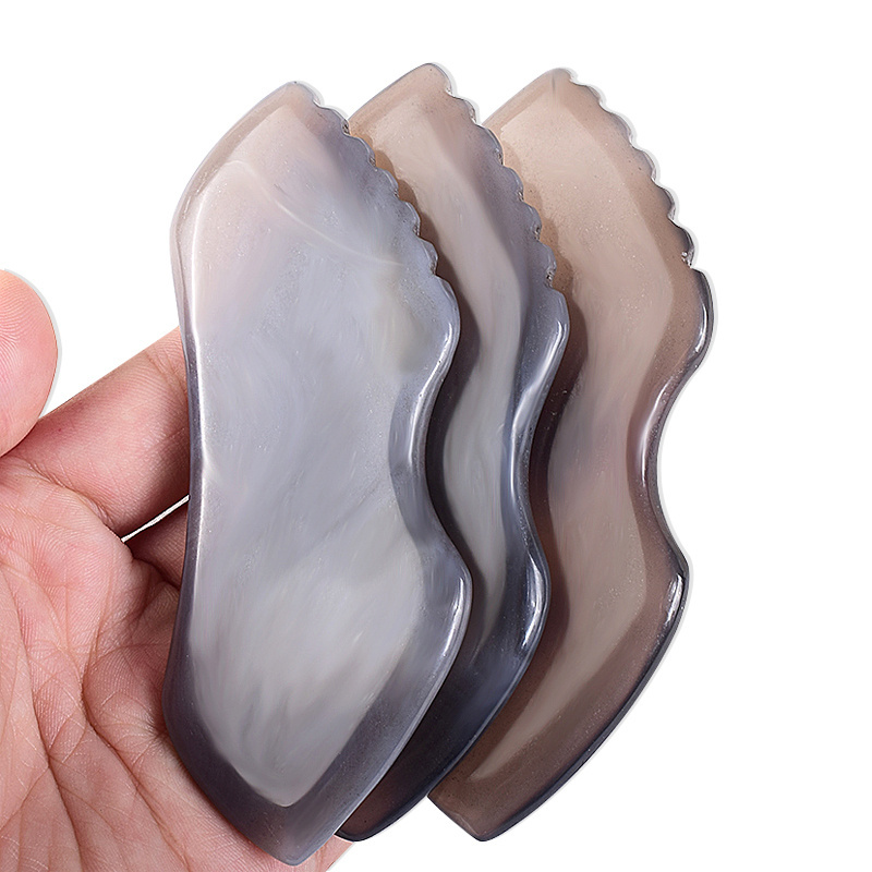 Hot Selling Real Natural Grey Agate Stone Jade Gua sha Scraping Board Anti Wrinkle Face Gua Sha Massager Customized Guasha Tools